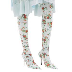 Balenciaga Naked Floral Knife Thigh High Boots 37 Rare W22 Sock Stiletto